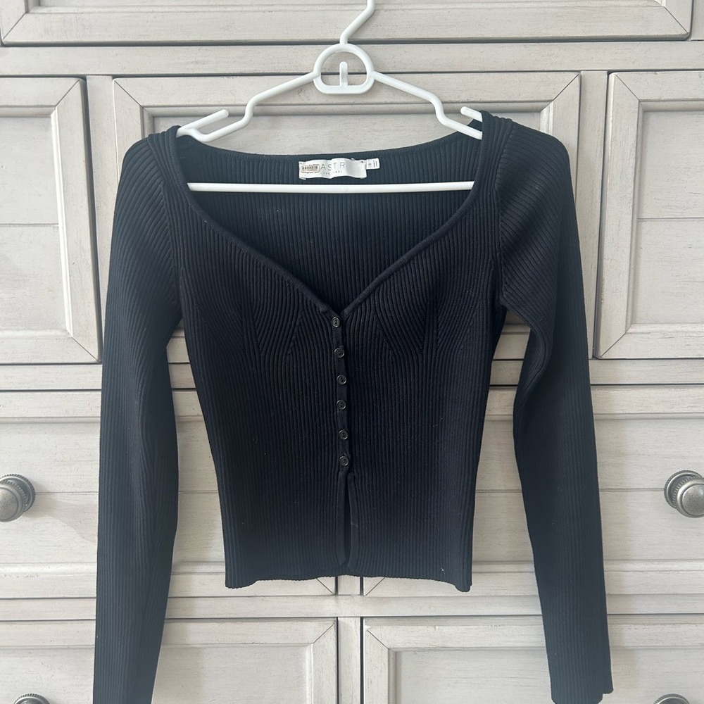 Astr Black Fitted Button Down Shirt